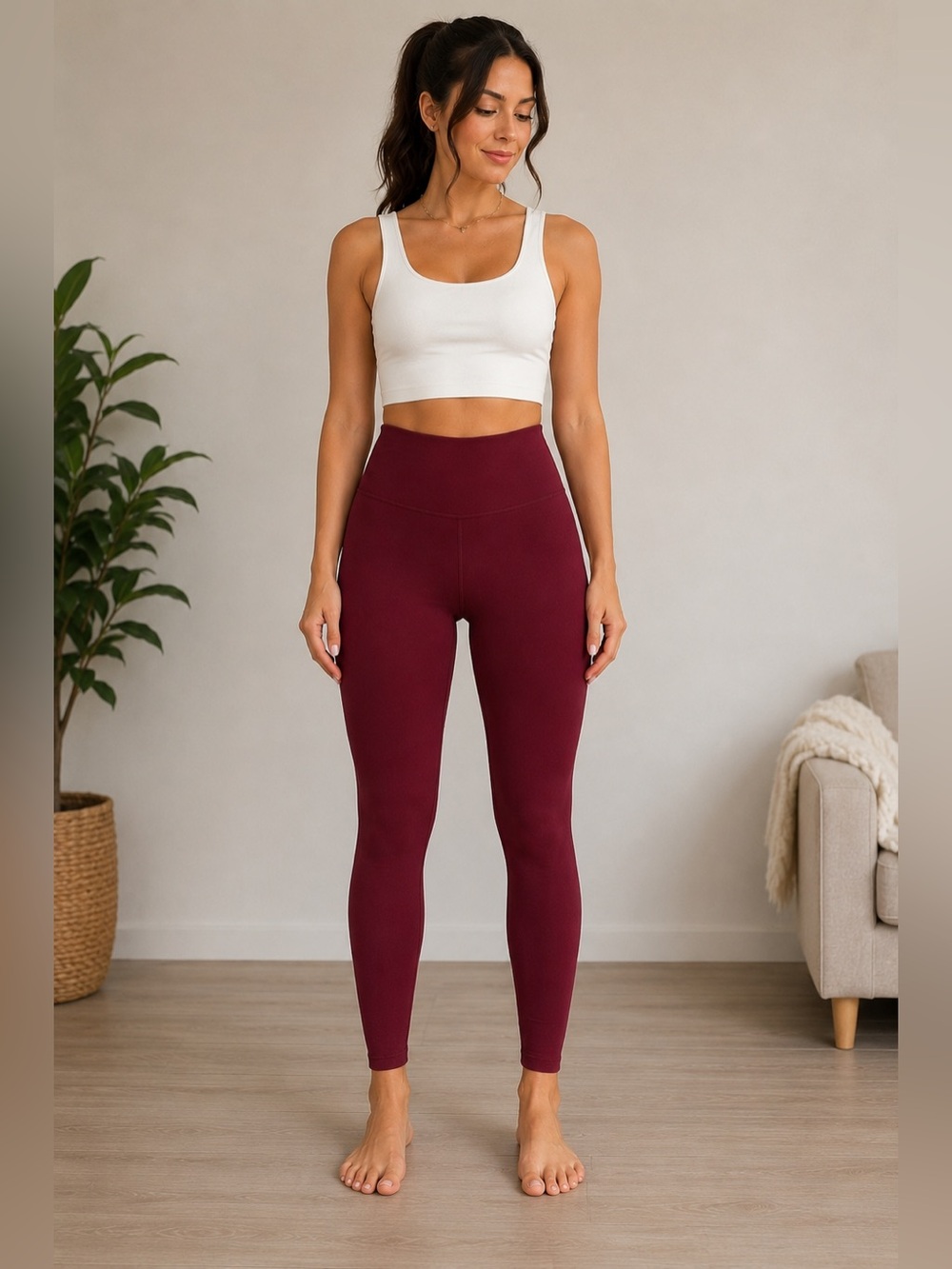 Burgundy High Rise Activewear Leggings XL Hidden Pocket Athleisure